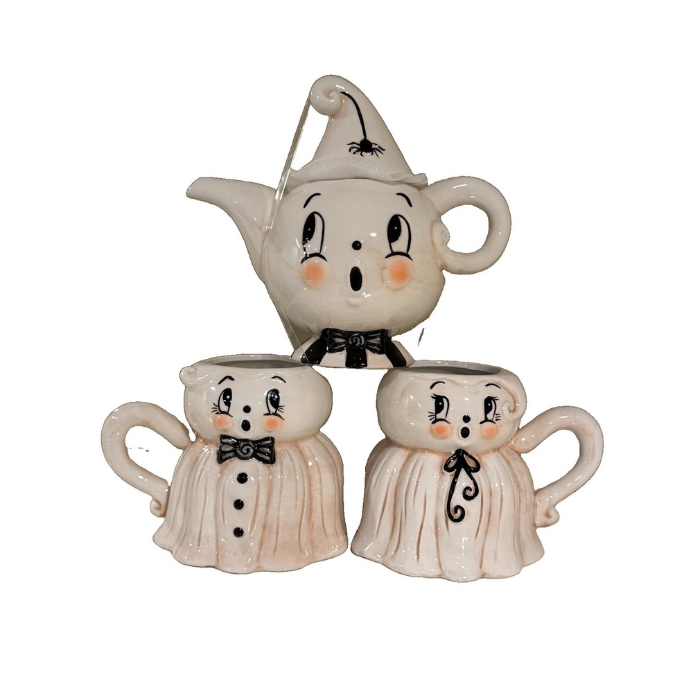 RARE Johanna Parker Halloween Ghost Teapot Gus Collectible 2026 with 2 mugs
